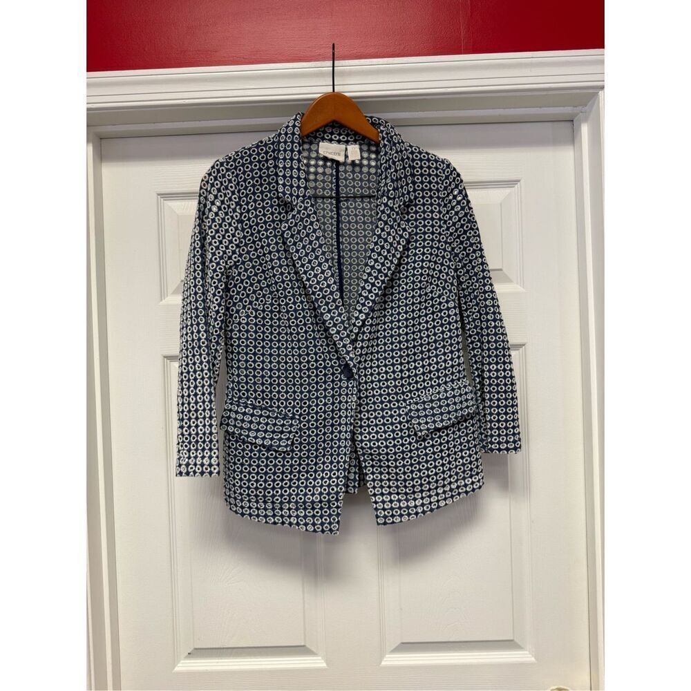 Chico’s Blue Denim Look Chambray Blazer Jacket sz 0 or XS EUC